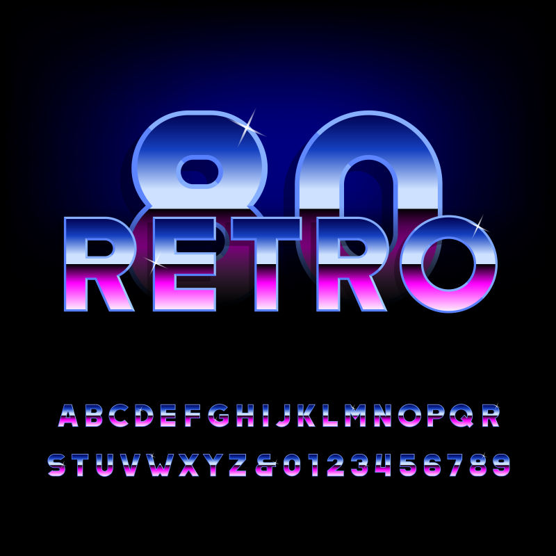 创意矢量抽象复古80年代的字体设计