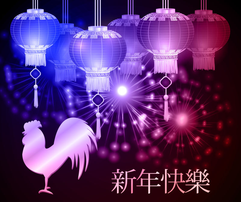 矢量中国灯笼鸡年设计