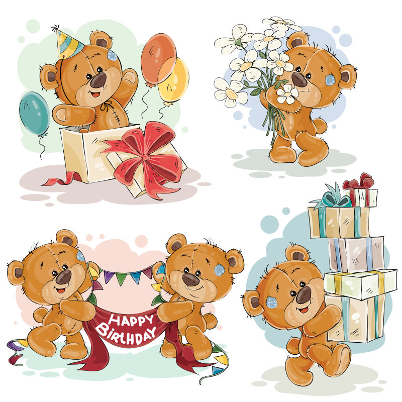 矢量庆祝生日快乐的泰迪熊
