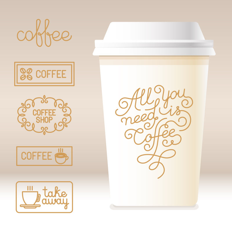 矢量手写字体时尚咖啡线型图标