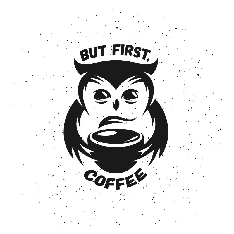 时髦的猫头鹰和热咖啡矢量插图
