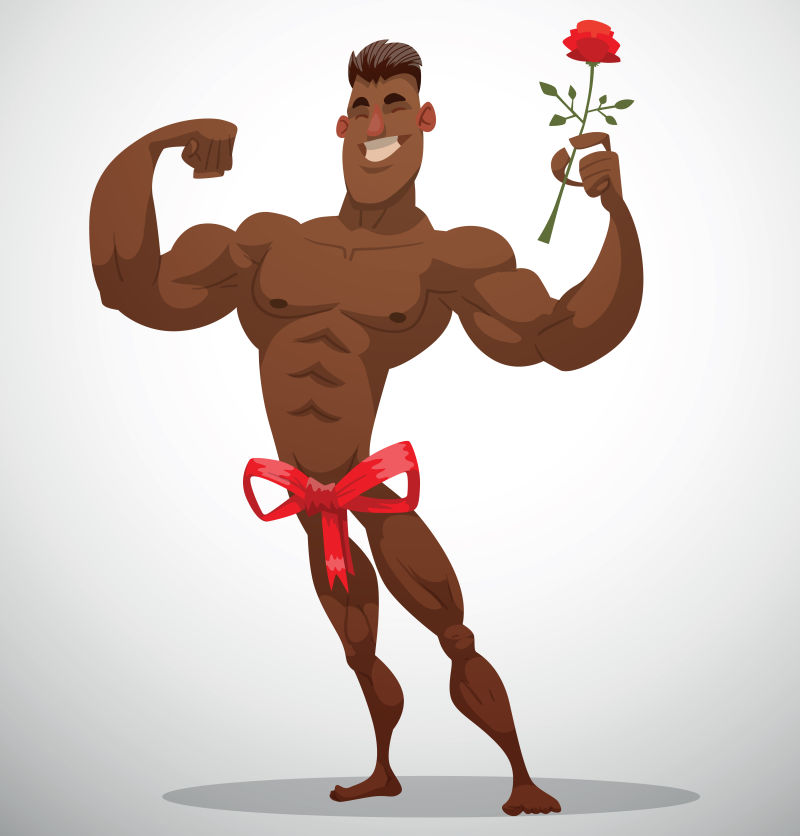 手拿一支玫瑰花的肌肉男矢量