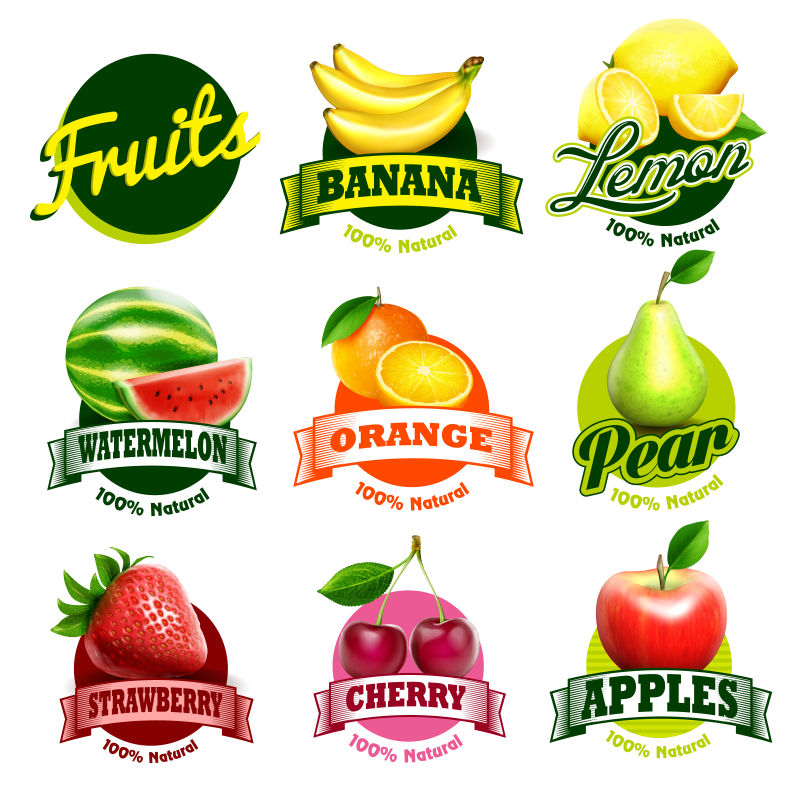 抽象矢量新鲜水果标签设计
