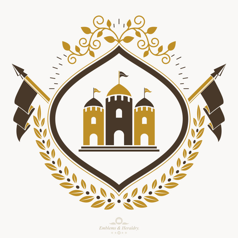 创意矢量抽象城堡元素的复古徽章设计