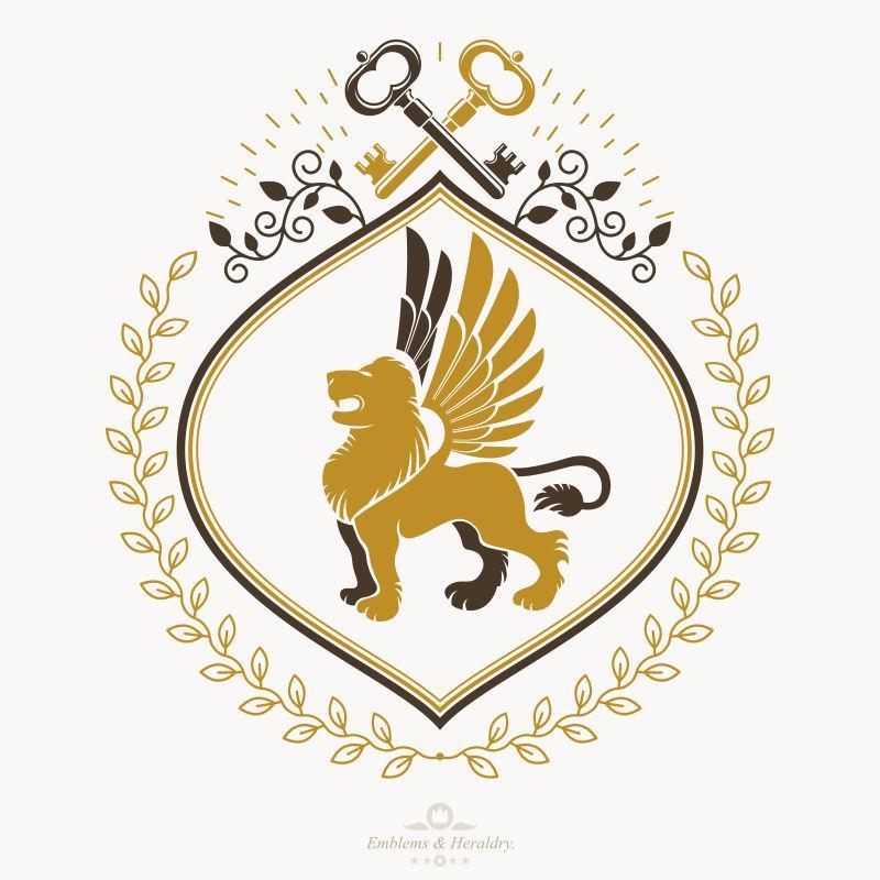 创意矢量狮子元素的复古徽章