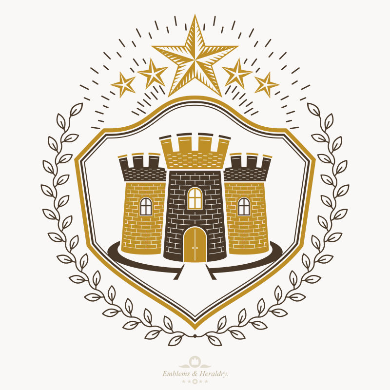 抽象矢量城堡元素的复古徽章设计