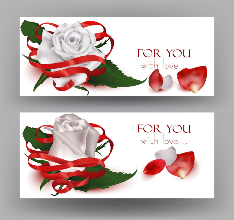 情人节白玫瑰贺卡矢量设计