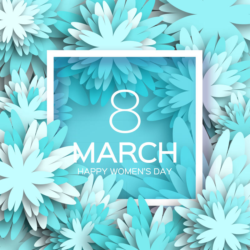 创意矢量现代蓝色花卉元素妇女节海报设计