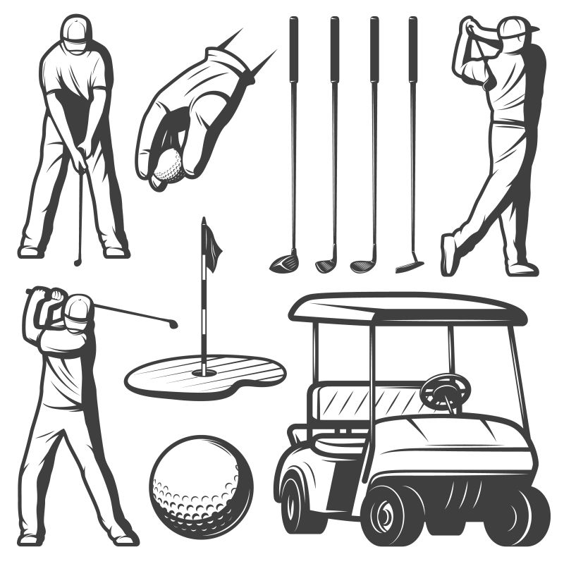矢量现代打高尔夫主题的插图设计元素