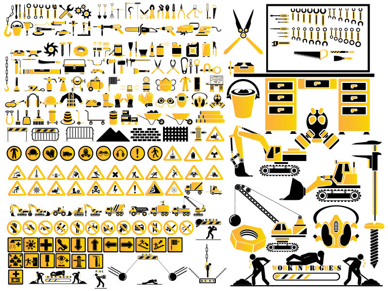 抽象矢量现代施工主题的黄色图标设计