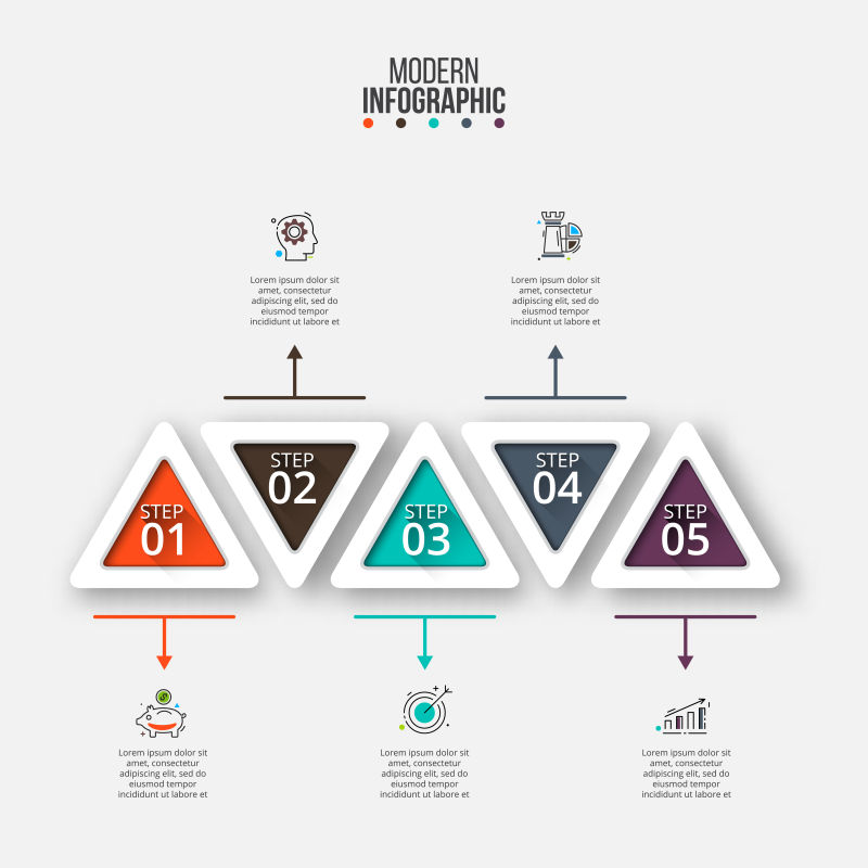 抽象矢量彩色三角元素的信息图表设计