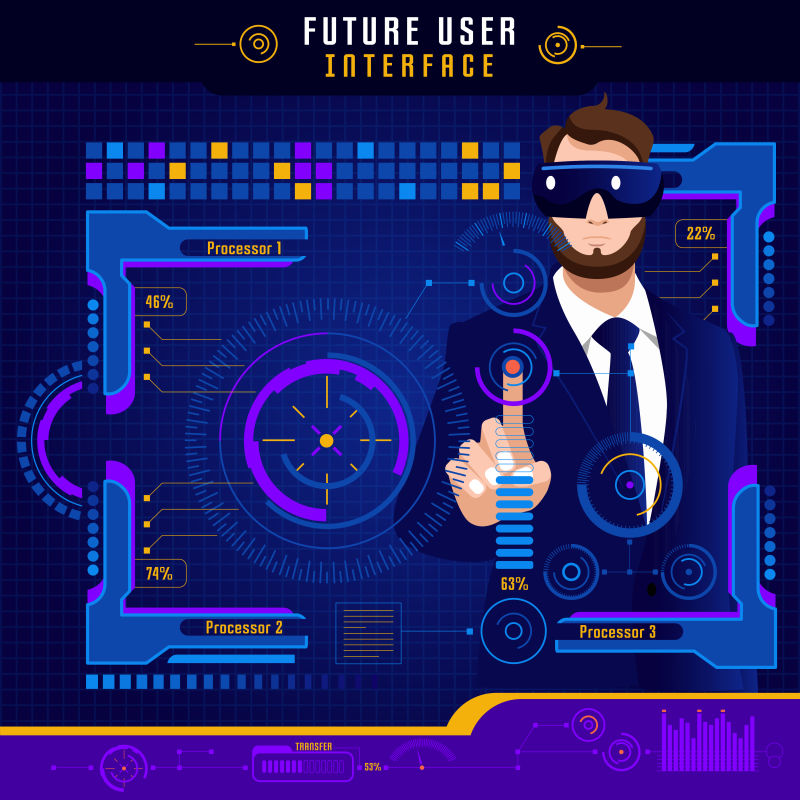 创意矢量紫色未来科技用户主题的平面概念插图