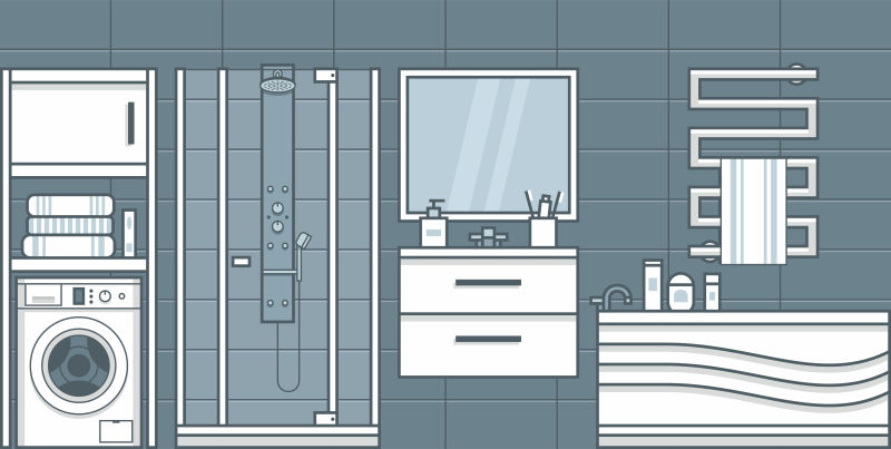 浴室室内设计矢量插图