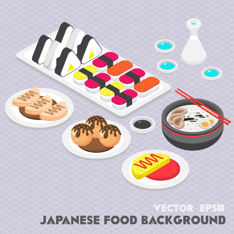 日本美食图标矢量等距插图