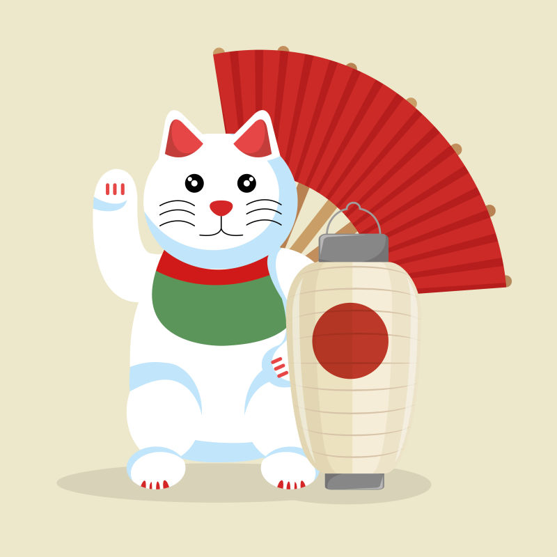 日本招财猫文化矢量插图