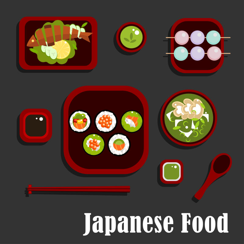 矢量日本传统食物创意插图