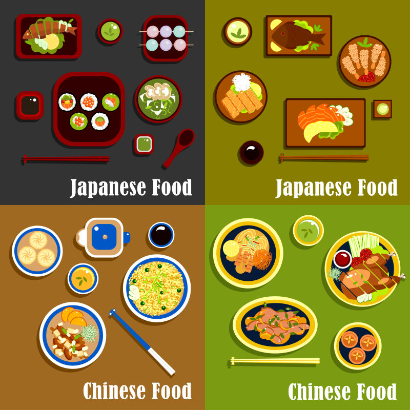矢量日式菜肴与中式菜谱