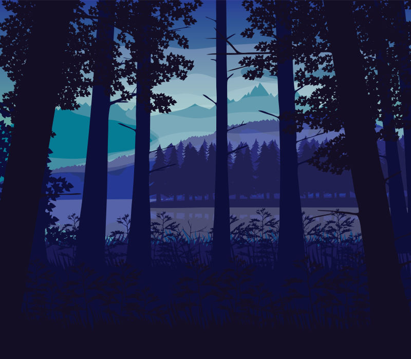 创意矢量静谧的森林卡通插图