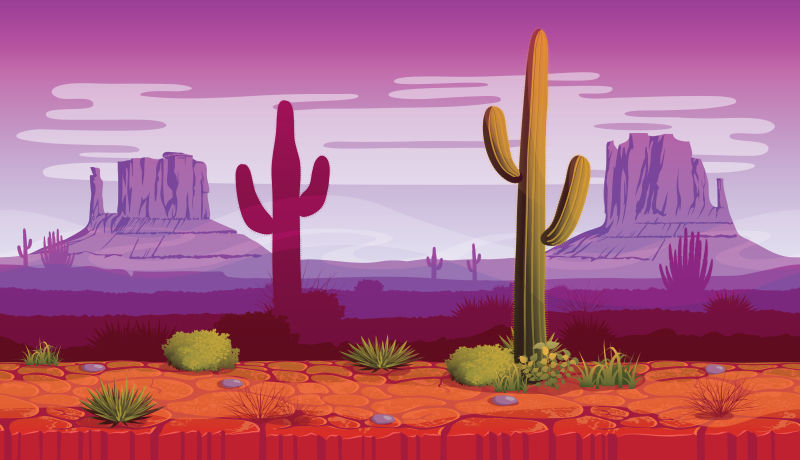 美丽的沙漠景观矢量插图