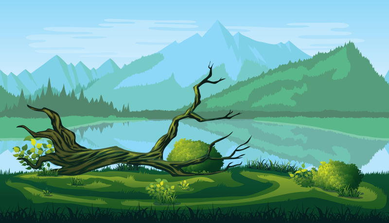 抽象矢量卡通静谧安宁的森林插图