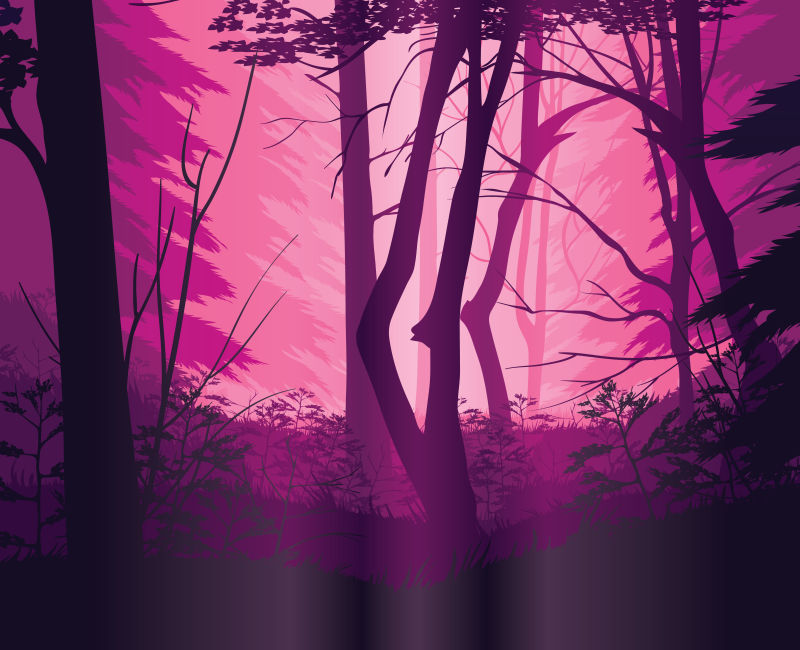 矢量美丽的粉色森林插图