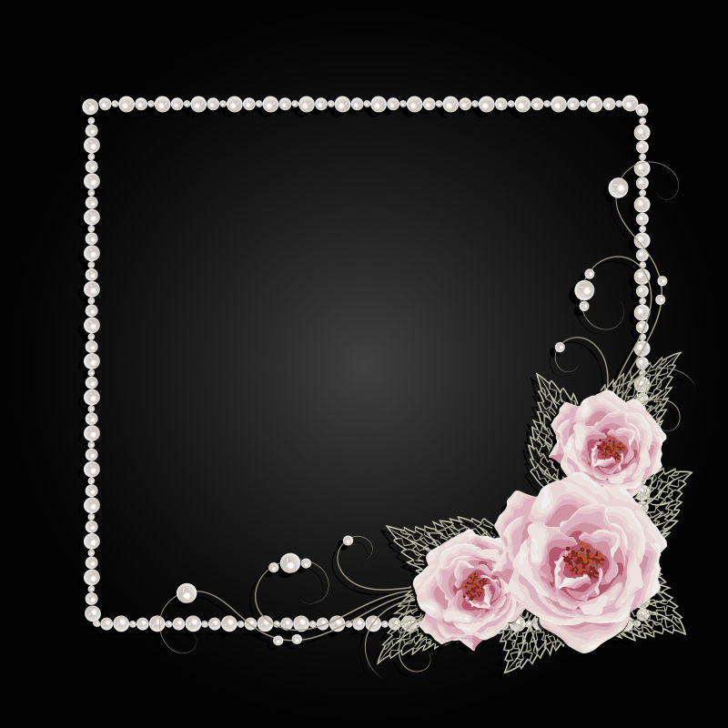 矢量带珍珠的和粉红色的玫瑰的方形花架