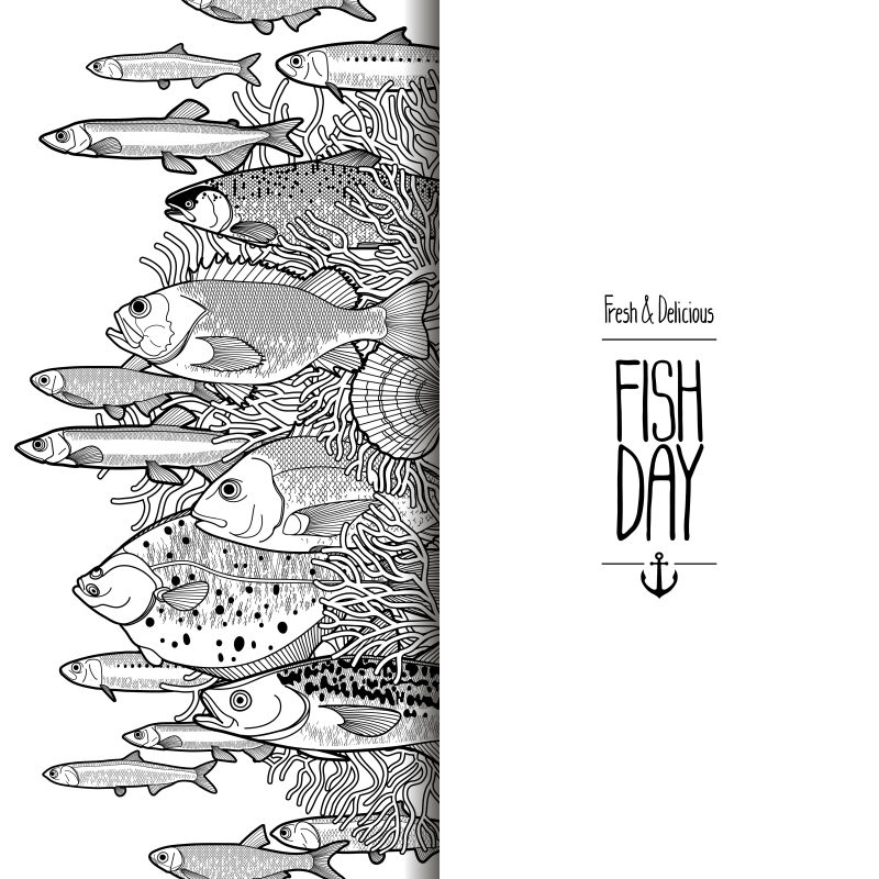 创意矢量鱼类元素的平面海报设计