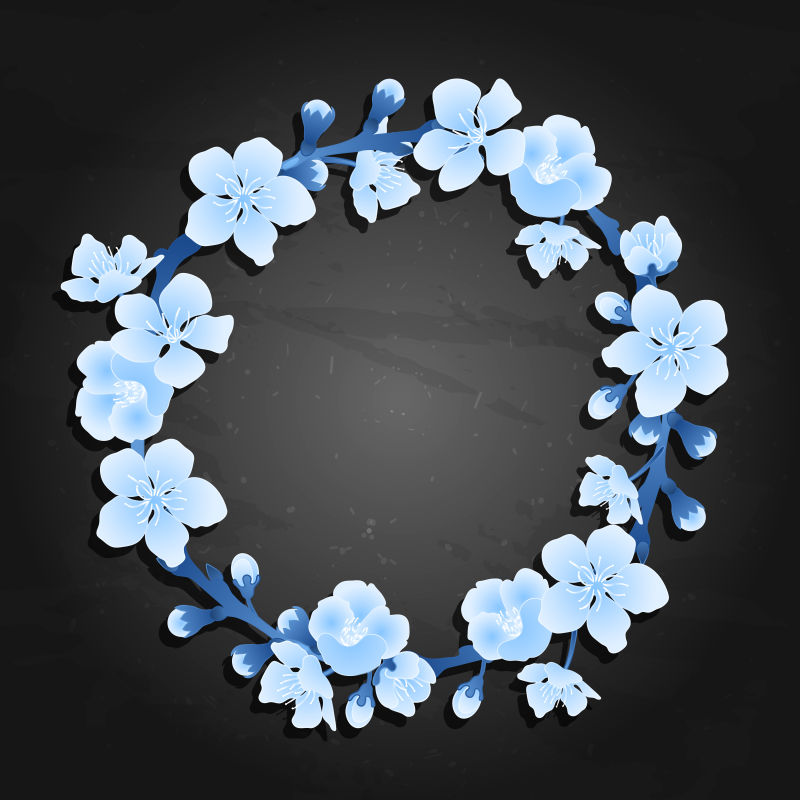 矢量蓝色樱花花环设计背景