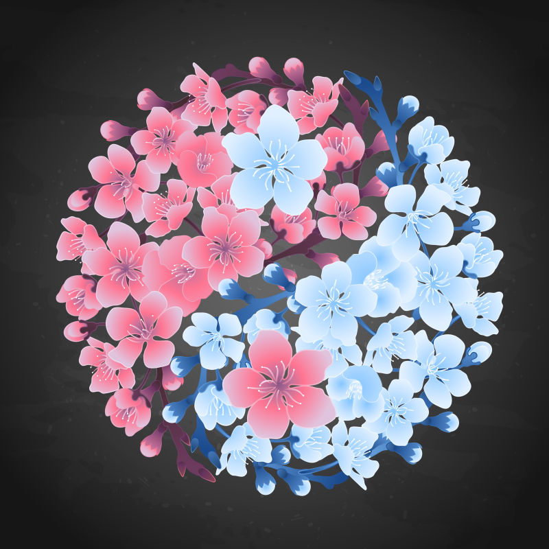 矢量抽象八卦图元素的樱花插图