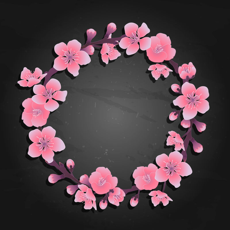 抽象矢量樱花元素的花环设计