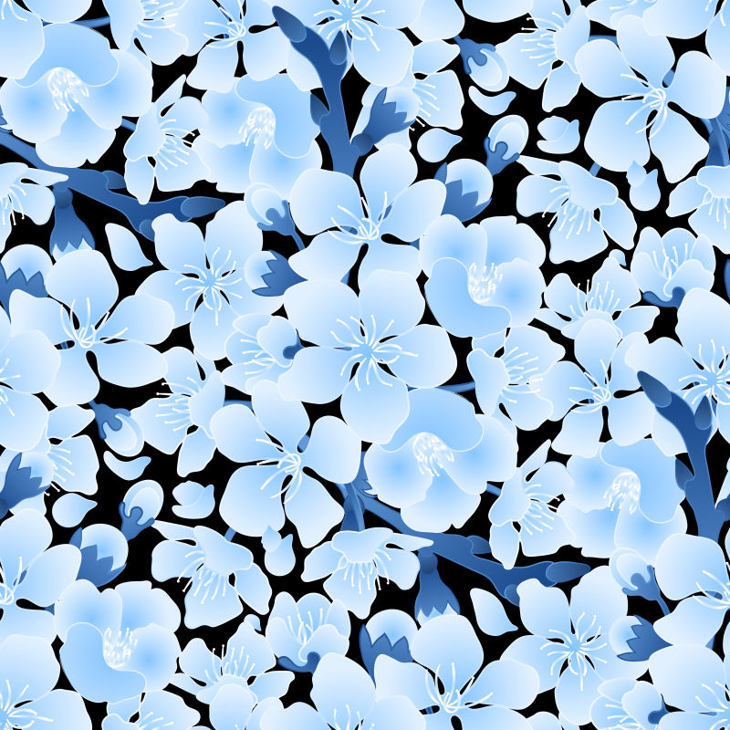 抽象矢量现代蓝色樱花无缝背景