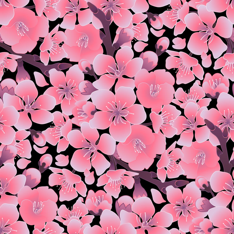 矢量粉色樱花设计无缝背景