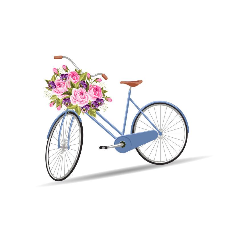 蓝色的自行车装满鲜花的矢量插图
