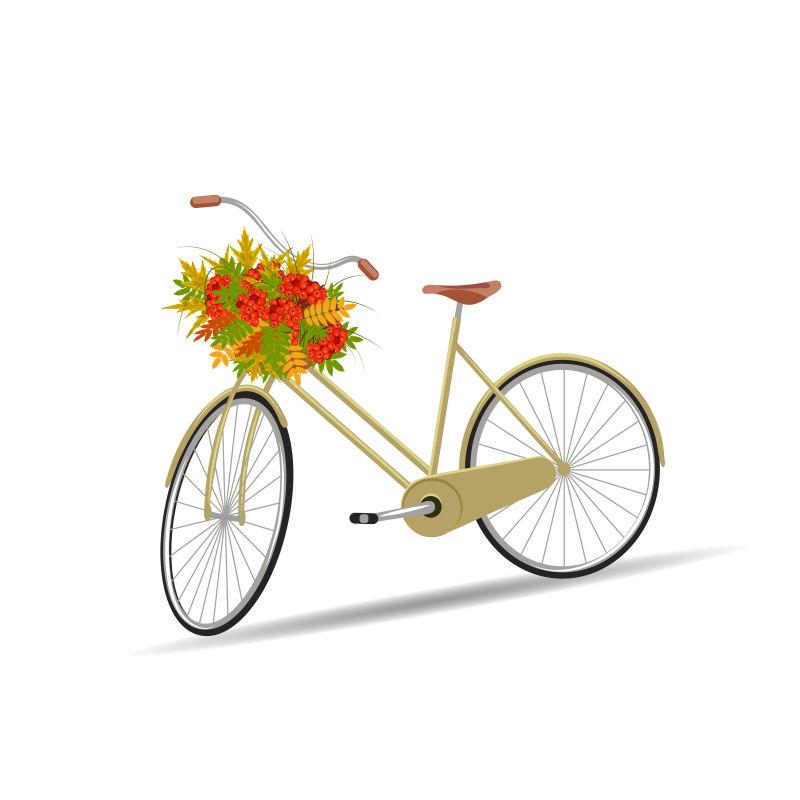 自行车篮子装满鲜花的矢量插图