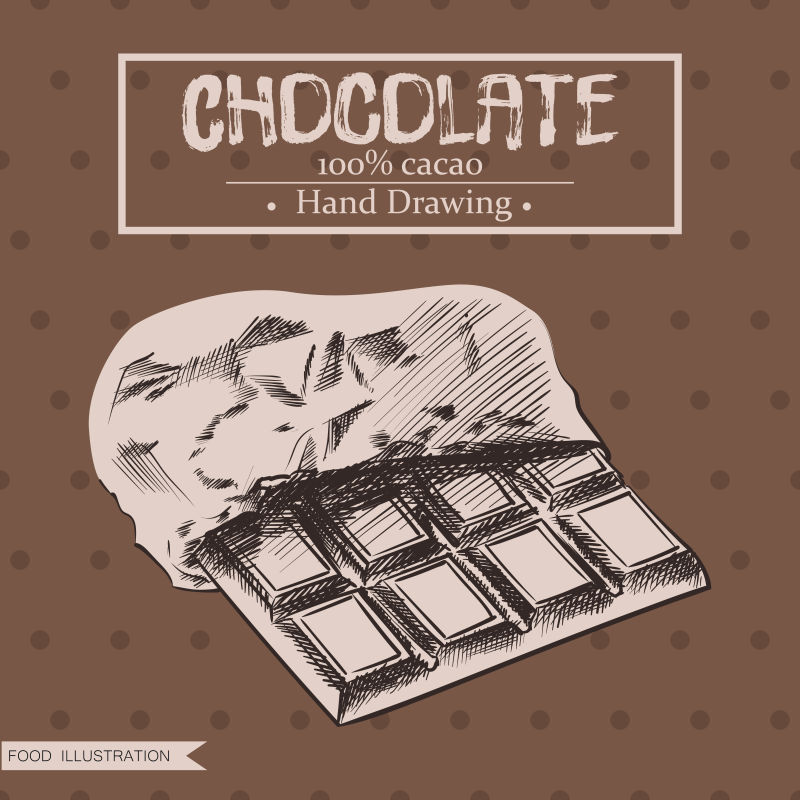 矢量手绘的巧克力糖果条在褐色图案背景下