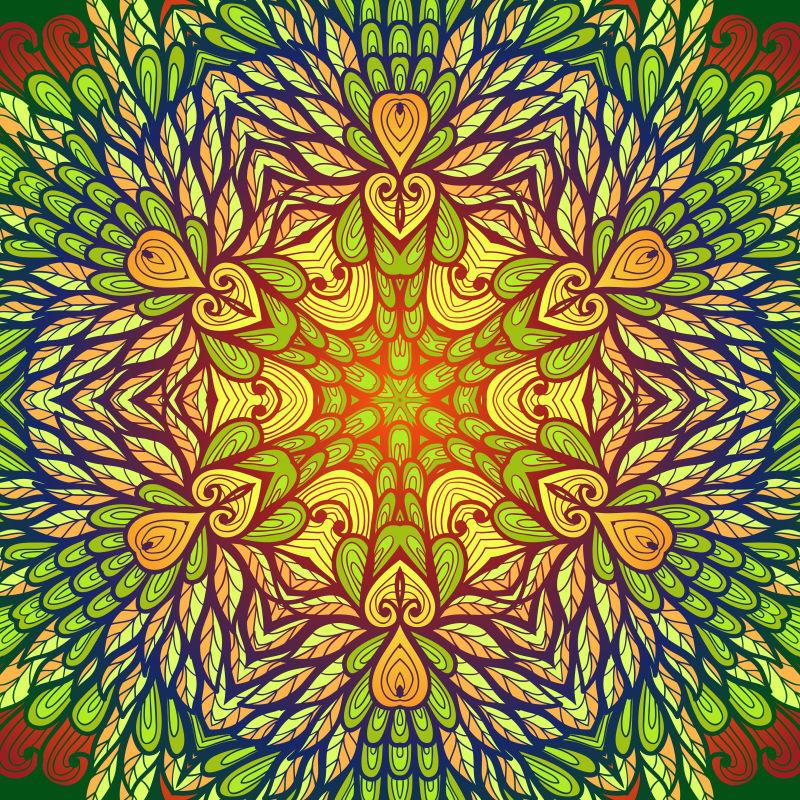 民族花卉紫罗兰与绿色轨道模式矢量插图