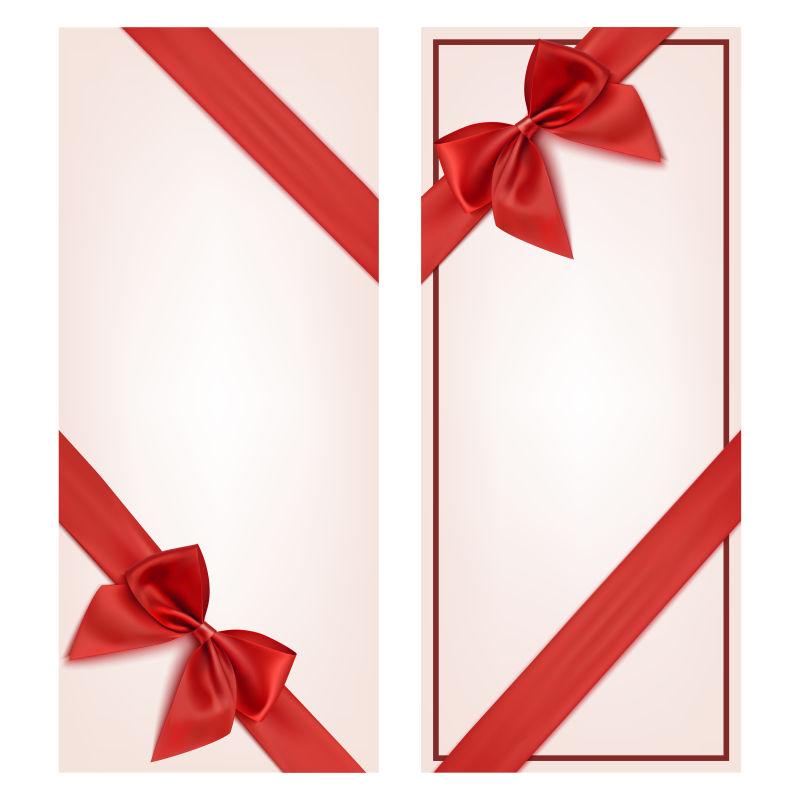 带红丝带和蝴蝶结的礼品卡矢量插图