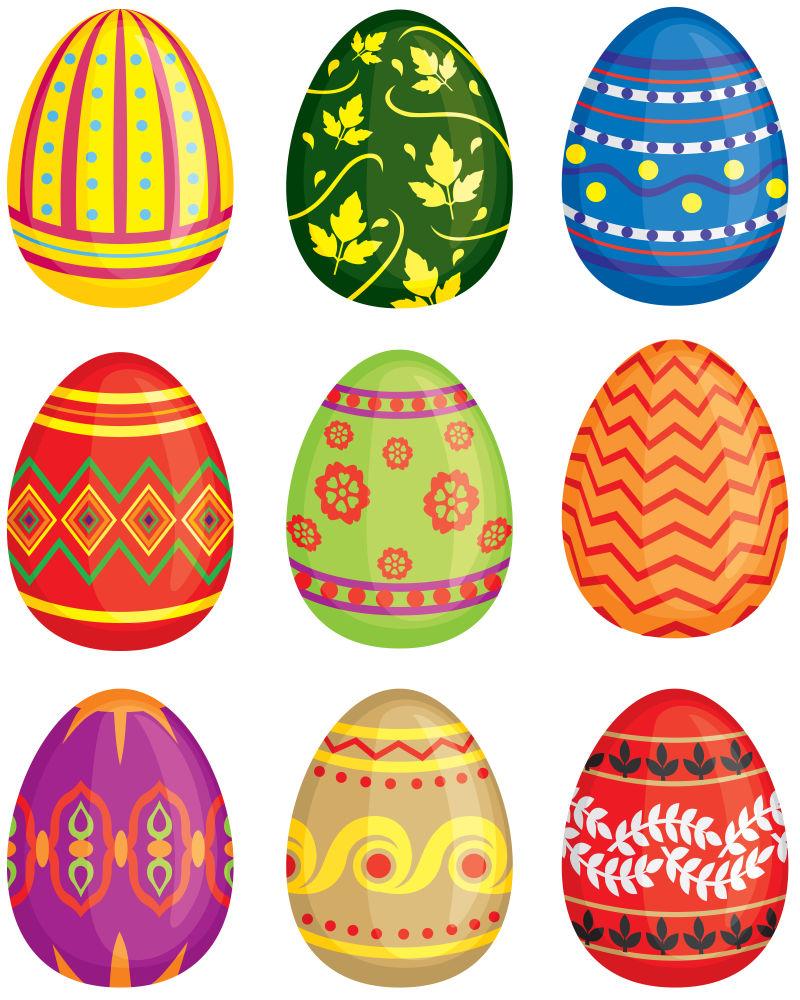 一套彩绘复活节彩蛋矢量插图