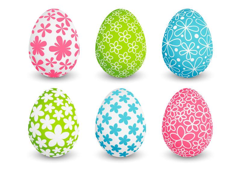 五颜六色的六个复活节彩蛋套装矢量插图