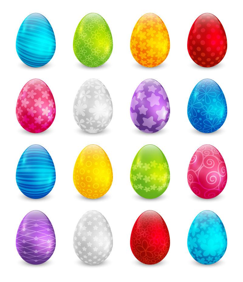 排列整齐的复活节彩蛋套装矢量插图
