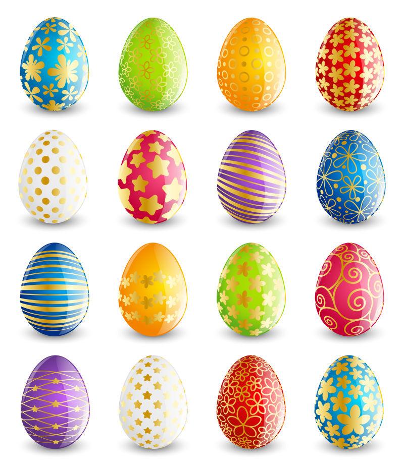 五颜六色的复活节彩蛋套装矢量插图