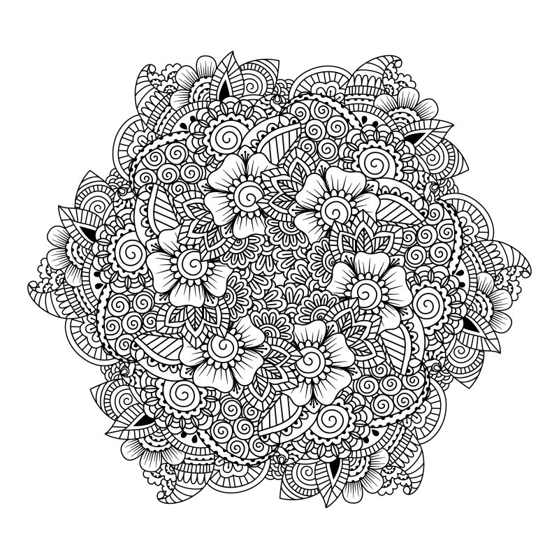 矢量线性花卉元素装饰图案设计