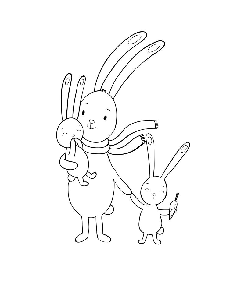 抽象矢量卡通兔子手绘插图