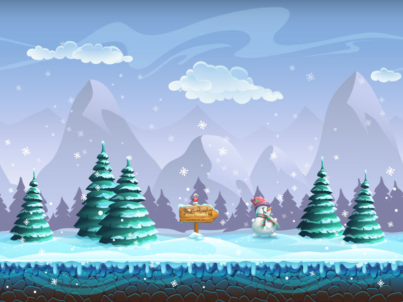 抽象矢量现代圣诞节主题的雪景插图