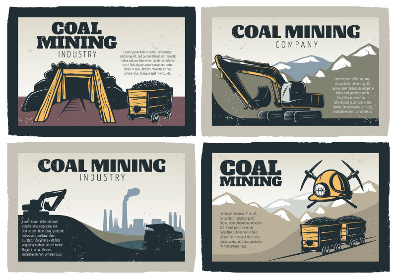 创意矢量现代采煤主题的平面设计插图