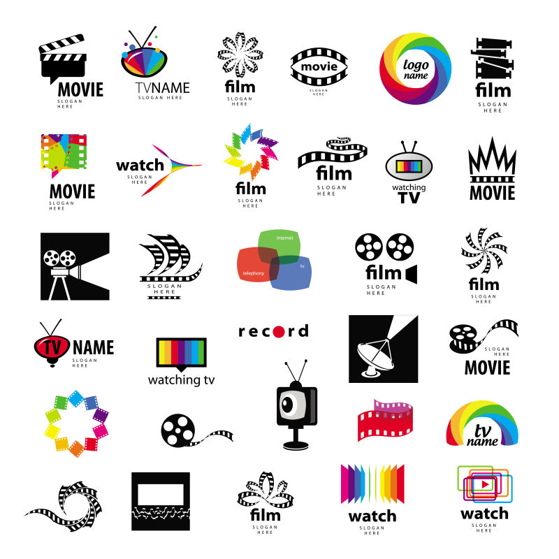 抽象矢量彩色电视媒体标志设计