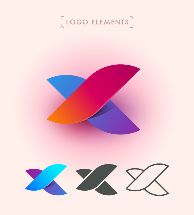 创意矢量彩色折纸风格的字母x标志设计