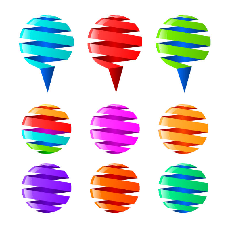 抽象矢量彩色飘带球形标志设计