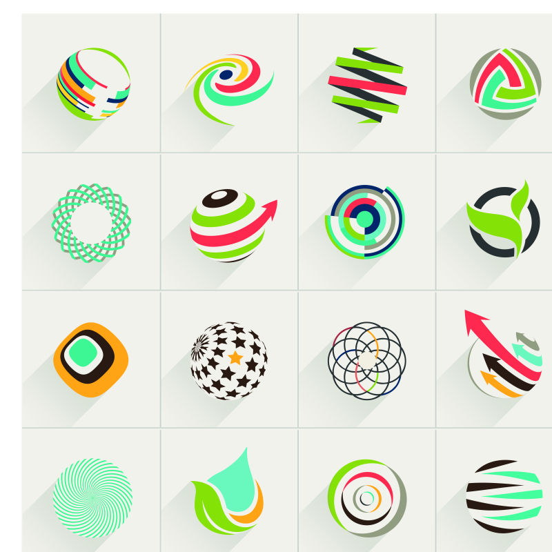 抽象彩色几何球形图标设计