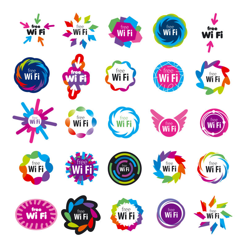 创意矢量彩色无线网络概念标志设计